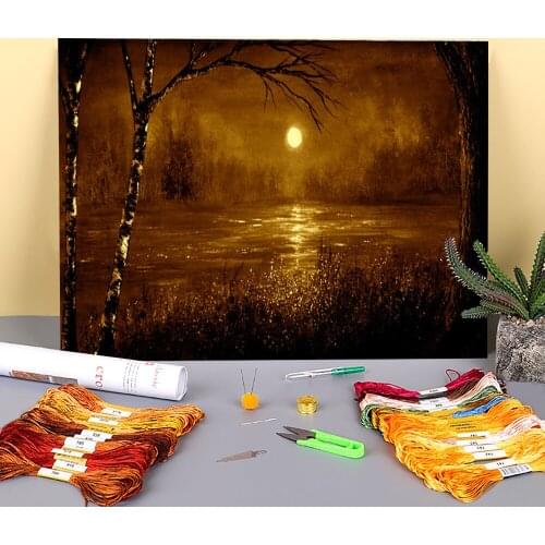 Natural Scenery Evening Birches Pre-Printed 11CT Cross-Stitch Patterns Embroidery DMC Threads Handicraft Needlework Jewelry