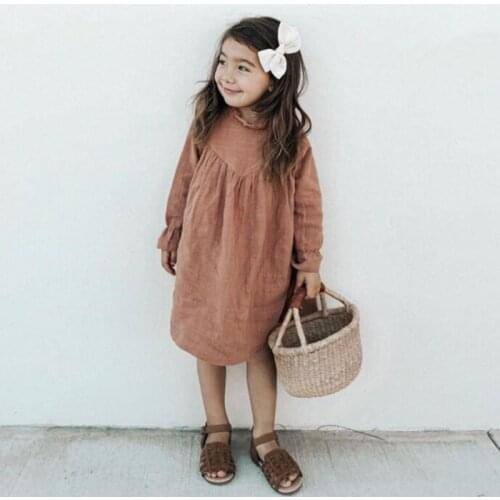 2020 Spring Baby Girls Dresses European & America Toddler Kids Girls Dress Linen Dress Princess Kids Clothings