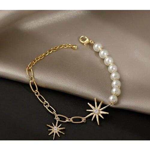 Eight-pointed Star Pearl Bracelet Light Luxury Exquisite High-end Jewelry Womens Bracelet on Hand Jewelry-accessories Women