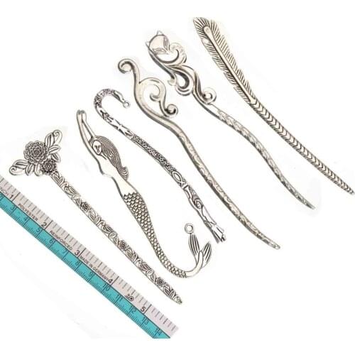Metal Bookmarks School Suppliers Woman Hairpins Wedding Crafts DIY Suspension Big Flat Fox Flower Mermaid Jewelry Findings 5pcs