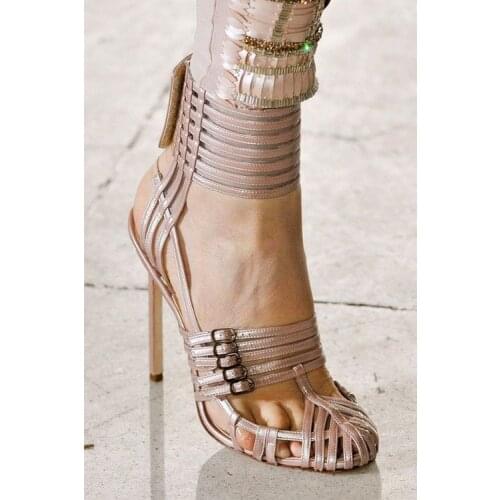 Sexy Buckled Thin Strappy Braided Summer Sandals Boots Female Thin High-heeled Runway Zapatos Gladiator Cut out Sandals Mujer