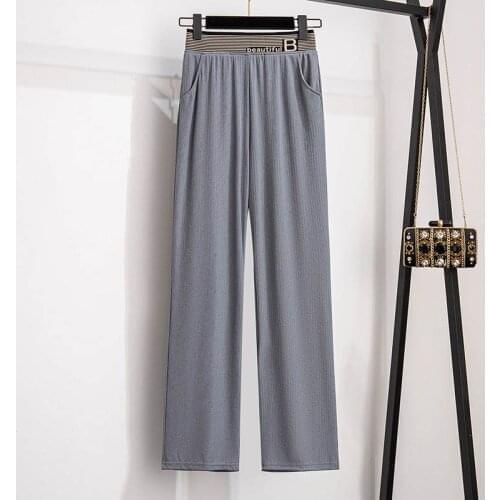 150Kg Plus size womens spring summer loose nine-point ice silk pants 5XL 6XL 7XL 8XL 9XL high-waist straight wide-leg pants