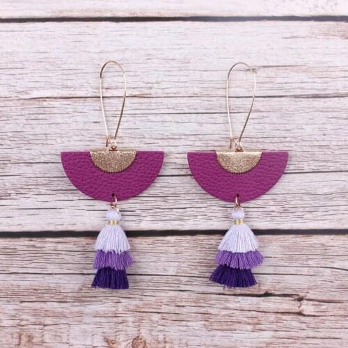 ZWPON Geometric Genuine Leather Semicircle Hoop Earrings 2019 Fashion Layered Mini Tassel Earrings for Women Jewelry Wholesale