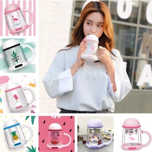 1PCS 320ML Double Wall Glass Bottle With Handle And Tea Infuser Outdoor Lemon Fruit Juice Portable Bottles