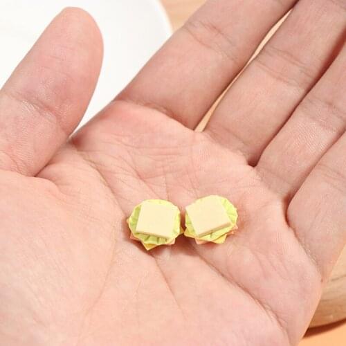 2 Pcs 1/12 Dollhouse Miniature Mini Sandwiches Simulation Food Breakfast Bento Pretend Play Doll Kitchen Furniture Accessories