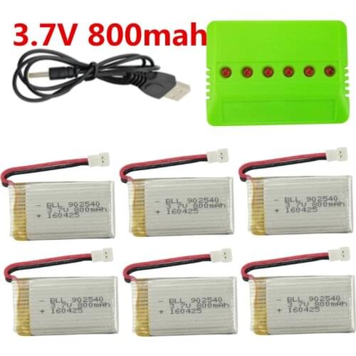 6pcs 3.7V 800MAH X5S Battery With 6 In 1 Charger For Syma X5C X5S X5SW X5C-1 V931 H5C CX-30W RC Quadcopter
