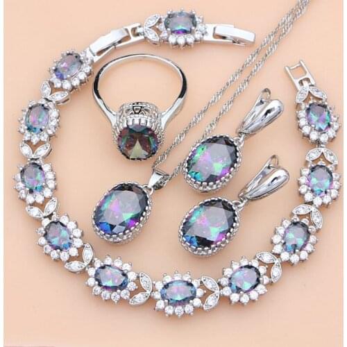 925 Silver Jewelry Sets Mystic Rainbow Fire Cubic Zircon Decorations for Women Wedding Earrings/Pendant/Necklace/Ring/Bracelet