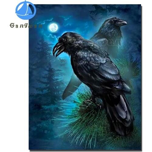 The two crows pattern diamond painting moon night diamond embroidery full square/round drill puzzles gifts home decoration art