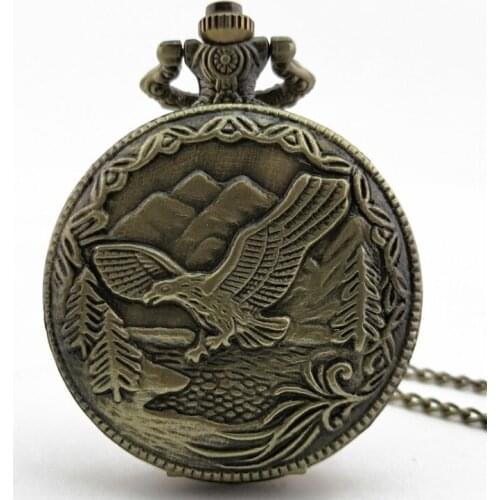 Antique Bronze Eagle Design Fob Quartz Pocket Watch With Necklace Chain Hot Sale Pendant Gift for Male Female pocket watches Gif