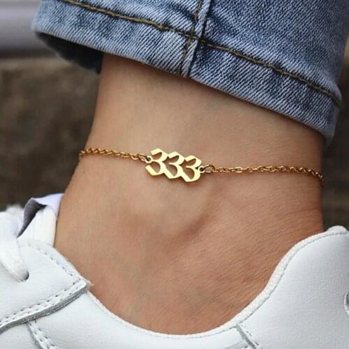 Angel Number Anklets Custom 111-999 Devil Number Pendant Gold Plated Danity Stainless Steel Foot Jewelry Women Anklet Bracelets