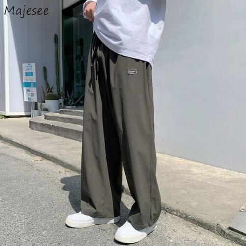 Men Casual Pants Elastic Waist Lace-up Trousers Male Loose Solid All-match Fashionable Vintage High Street Oversize Mopping Ins