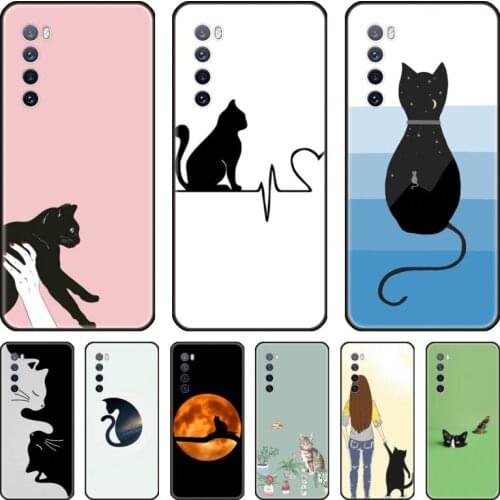 Lovely cat Phone Case For Huawei Nova 2 3 4 5 6 7 8 SE i E Pro Lite black cell shell