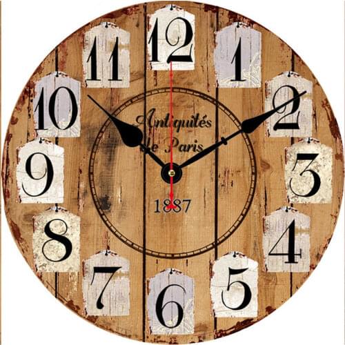 Wooden Round Clock Arab Numerals Antiquites De Paris Retro Shabby Large Vintage Silent Wall Clock Decorative for Retro Home Wall