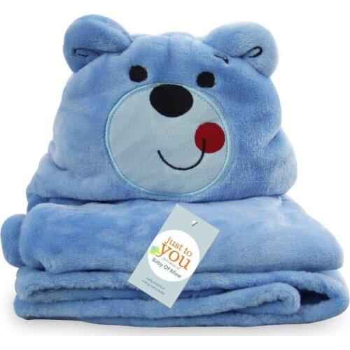 Ready stock baby hooded blanket swaddle cartoon fleece flannel soft towel