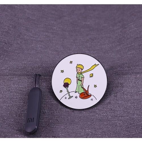 The Little Prince And Fox Rose Star Enamel Pin France Short Story Round Brooch For Lapel Scarf Badge