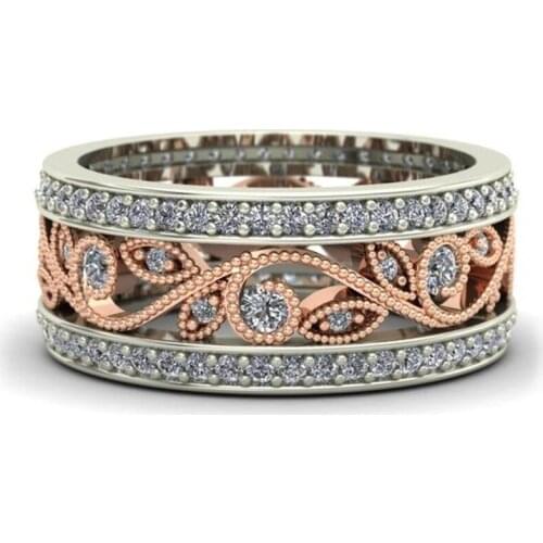 Delicate Vintage Rose gold color Rings for Woman Charm paved Cubic Zirconia Hollowed out Party Finger Jewelry Bijoux girl Gift