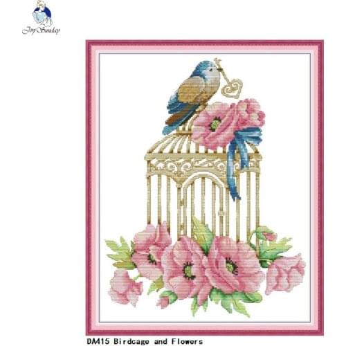 Joy Sunday Birdcage and Flowers Paintings Aida Cross-stitch Kits DMC 11CT 14CT Embroidery Set Wholesale DIY Handmade Crafts