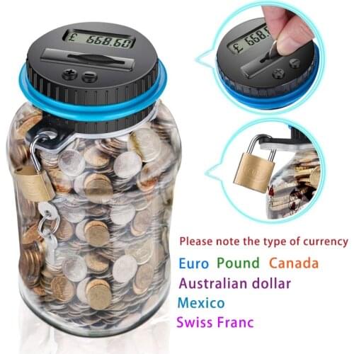 1.8L Piggy Bank Counter Coin Electronic Digital LCD Counting Coin Money Saving Box Jar Coins Storage Box For USD EURO GBP Mexico