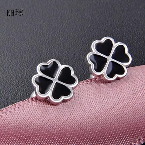 Korean retro jewelry drip oil s925 metal four-leaf clover earrings kit female cross-border new accessories