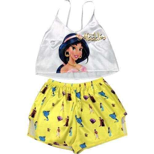 Disney Bugs Bunny Stitch cartoon tank top shorts ladies suit printing simulation silk fabric summer sexy fashion two piece suit