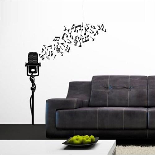 Creative Musical Notes Microphone Wall Stickers Home Decor Wall Art Vinyl Removable DIY Room Decoration Murals Poster