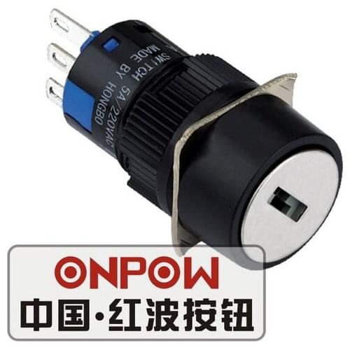 ONPOW 16mm Two/Three Position Maintain/Return 1NO1NC/2NO2NC Round Plastic Key switch with 2 keys (LAS1-AY-Y) CE,UL,ROHS