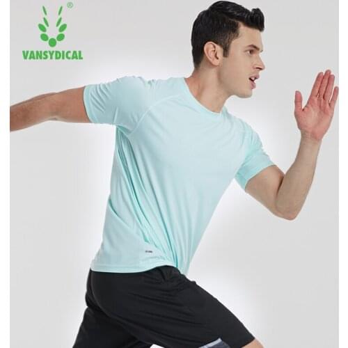 VANSYDICAL Sports T Shirt Men Solid Running Tee Fitness Gym Clothing Male Quick Dry Active Sportwear Workout Short Sleeve Shirts