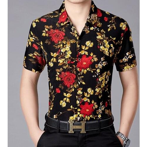 Floral Shirt Men Casual Printed Button Down Short Sleeve Shirt Hawaiian shirt Top Blouse