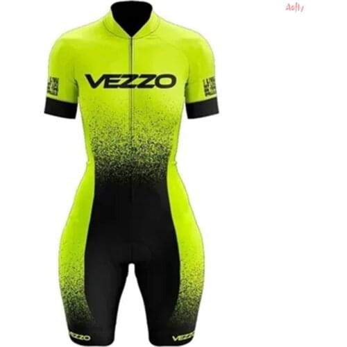 Conjunto de Triatlón de equipo profesional VEZZO para mujer, Jersey de Ciclismo de una pieza, mono de manga corta, conjunto de
