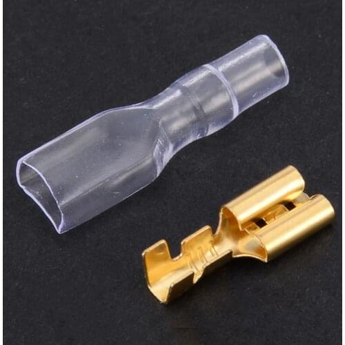 100pcs/set Brass Crimp Terminal 4.8mm Female Spade Connectors with Insulating Sleeve For 22~16AWG