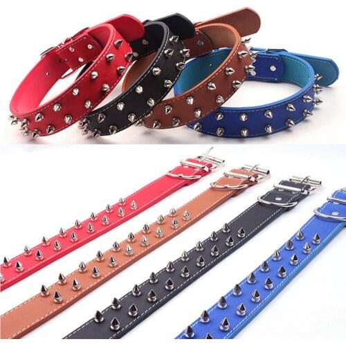 Dog Rivet Collars Cool Nail Studded Necklace Spiked Strap Pu Leather Round Bullet Big Dog Collar Drop Shipping Supplier