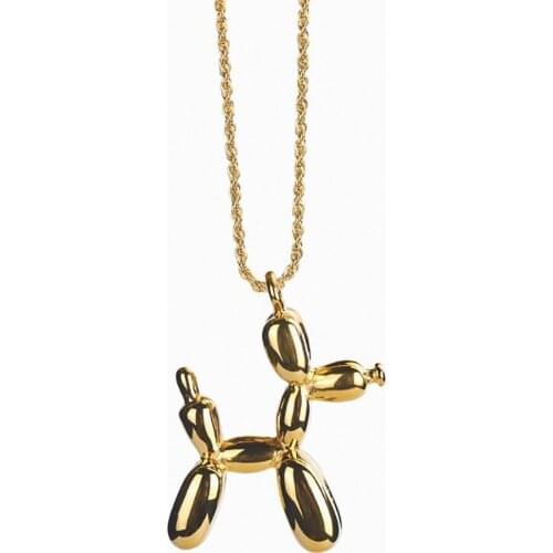 Stainless Steel Gold Balloon Dog Animal Pet Pendant Necklace Jewelry Gift For Men Women