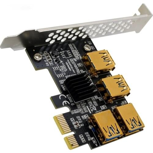 PCI-E Extender Riser Card 1 To External 4 USB 3.0 Adapter 16X Slots Bitcoin Mining Card PCI-E Adapter Riser Card