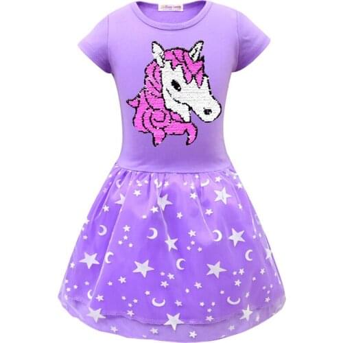 Unicorn Dress Sequins Girls Vestidos Childrens day Princess Birthday Party Dress Kids Halloween christmas Costume