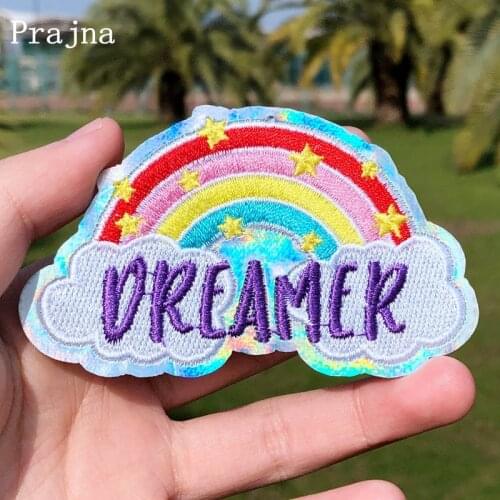 Prajna Magic Rainbow Patch Unicorn Cat Iron On Patches On Clothes Embroidered Patches For Clothing Stripes On Kids Jacket DIY