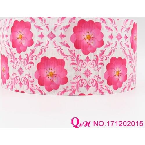 Q&N ribbon 16mm 22mm 25mm 38mm 50mm 75mm flower print grosgrain ribbon webbing 50yards/roll for hair tie