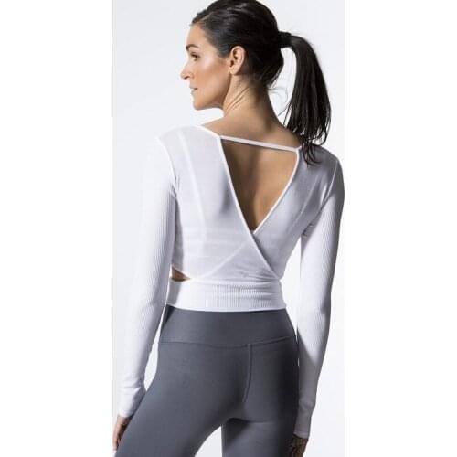 Back Cross Deep V Yoga Long Sleeve T-Shirt Casual Sports Wear Long Sleeve T-Shirt Sports Wear for Women Gym