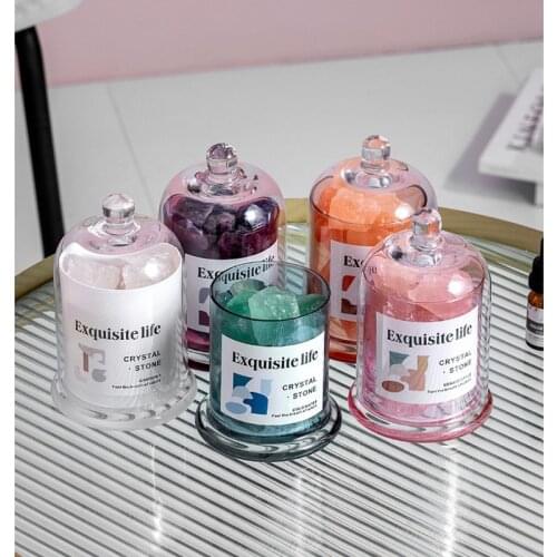 Ins Glass Aromatherapy Cover Candle Without Fire with Lid Dried Flower Lipstick Glass Cover Decoration Ornaments Golden Bell Jar