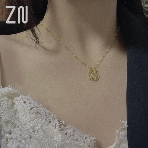 ZN 2021 New Romantic Jewelry Gift Square Plate Necklace Jewelry AAA Cz Filled Moon Pendant Necklaces for Women