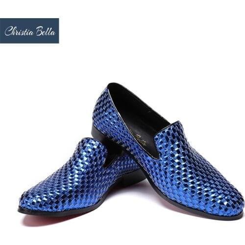 Christia Bella Mens Fashion Genuine Leather Flats Shoes Summer Fashion Handmade Smoking Slippers Wedding Celebrate Dress Shoes