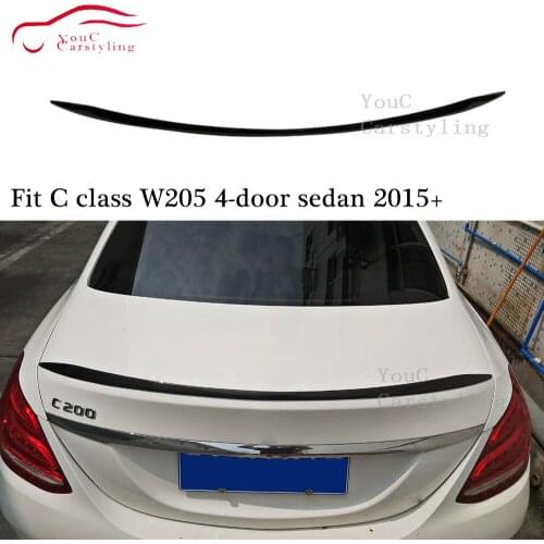W205 Carbon Fiber Rear Spoiler C63 Style Trunk Boot Lip for Mercedes W205 C class 4-door Sedan 2015 + Rear Bumper Lip Splitter