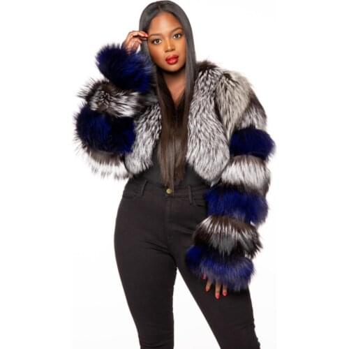Womens genuine silver fox fur jacket natural fox fur jacket 2021 winter warm and fashionable