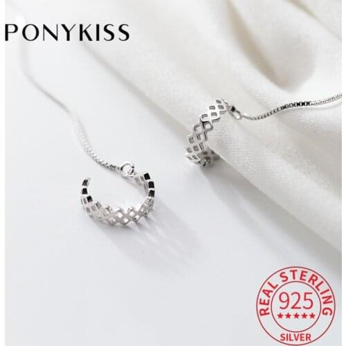 PONYKISS Trendy S925 Sterling Silver Chic Hollow Fashion C Shape Clip Earrings For Women Delicate Party Jewelry Lover Fine Gift