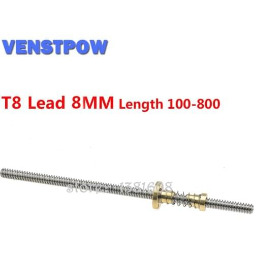 1SET Length 100 to 800 Lead 8MM T8 Guide with Anti-backlash Spring loaded Nut for CNC 3D Printer
