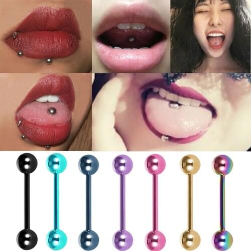 1PC Colorful Stainless Steel Tongue Rings for Women Girls 14G/1.6MM Tongue Piercing Bars Barbell Straight Ball Punk Body Jewelry