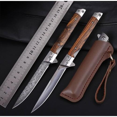 1pcs Portable Pocket Knife Steel Outdoor Folding Knife Wood Handle Quickly Opens EDC Tool Fruit Knives Kitchen Set