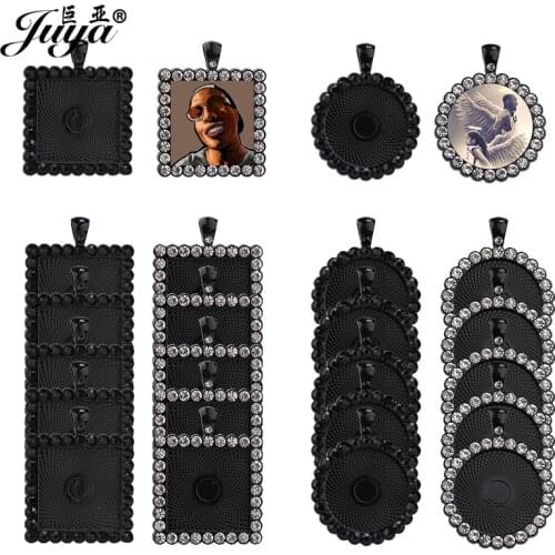 20PCS Black Rhinestone Pendant Base 25mm Alloy Cabochon Tray For Necklaces Keychains DIY Jewelry Making Components Findings