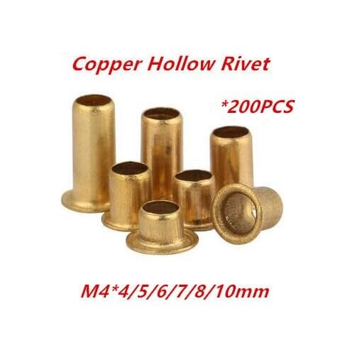 200PCS M4*4/5/6/7/8/10mm copper hollow rivet tubular rivets double-sided circuit board PCB vias nails