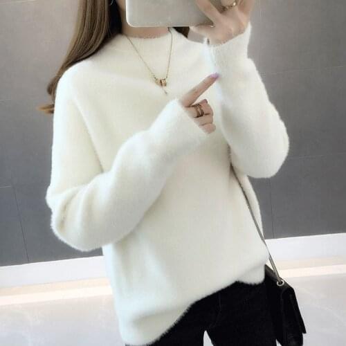 2019 Fashion Cashmere Blended Knitted Sweater Women Tops Autumn Winter Turtleneck Pullovers Female Long Sleeve Solid Sweater