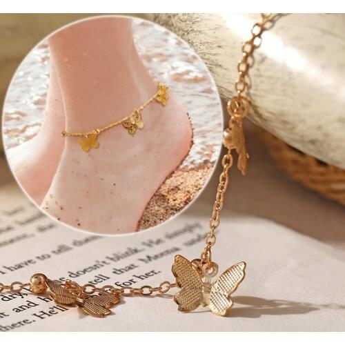 2021 Fashion Cute Butterfly Anklets for Women Girl Bohemian Simple Anklet Gold Color Chain Beach Ankle Bracelet on Leg Wholesale